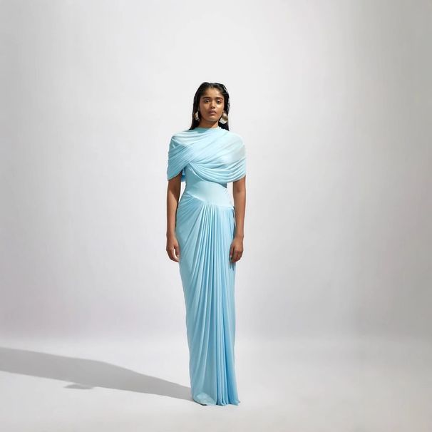 Spring New Women's Shawl Style Pleated Wrap Dress Casual Slim Fit European And American Cross Border 2025_ecoleips.com