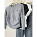Simple Resort Solid Color Long Sleeve Sweater T-Shirt Women's Fall Winter Printed Crew Neck Top Wholesale_ecoleips.com