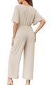 K New Women's Solid Color V-neck Minimalist Design Short Sleeved Jumpsuit_ecoleips.com