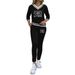 Women's Clothing Women's Suits, All Match Printed Patchwork V Neck Long Sleeved Top With Elastic Waist Pocket Trousers, Two Piece Suit_ecoleips.com