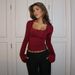 Women's Clothing Elegant Long Sleeve Lace Trim Blouse - Versatile Figure-Hugging T-Shirt For Women, Chic U-Neck Top With Feminine Details_ecoleips.com