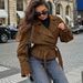 Women's Suede Belted Trench Coat With Notched Lapel - Elegant Fall/Winter Office Wear In Classic Brown_ecoleips.com