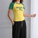 Summer Women's Short Sleeve T-Shirt Slim Fit Top Brazilian Flag Letter Embroidery Sexy World Cup Theme Casual Fashion_ecoleips.com