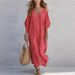 Fashionable Casual Long Dress Striped V Neck Loose Fitting Women's Clothing For American Styles Stylish Relaxed Vacation Wear_ecoleips.com