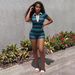 Women's Retro Striped Color Block Two Piece Set Half Open Neck Top And Tight Shorts Spring New European And American Style_ecoleips.com