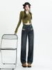 Retro Vintage Design Ripped Denim Straight-leg For Women, Autumn High-waisted Narrow Version, Loose-fitting, Drapey_ecoleips.com