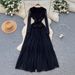 Elegant Women's Long Sleeve Evening Dress Wrap Waist Knot Detail Chiffon Gown for Formal Occasions_ecoleips.com