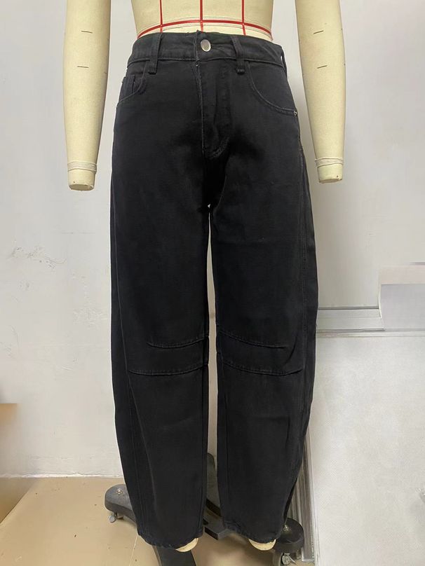 K Casual Loose Mid Waist Tube Shaped Women's Jeans. No Belt Or Other Accessories_ecoleips.com