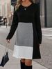 Women's Colorblock Round Neck Dress, Casual Long Sleeve Crew Neck Dress For Fall & Winter, Women's Clothing For Daily Wear_ecoleips.com
