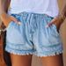 Women's Clothing Elastic Waist Drawstring Casual High Waist Slimming Denim Shorts_ecoleips.com