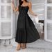 Women Solid Color High Waist Spaghetti Strap Maxi Dress Evening Gown_ecoleips.com