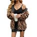 Women's Leopard Print Hooded Jacket - Oversized Zip-Up Fleece-Lined Sweatshirt, Cozy Polyester Casual Coat For Fall & Winter_ecoleips.com