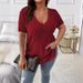 Elegant Spring/Summer Pure-Color Oversized Women's Tee With V-Neck, Short Sleeves, And Hooded Design_ecoleips.com