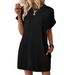 2025 Women's Spring/Summer New Solid Color Round Neck Loose Short Sleeve Pocket Dress_ecoleips.com