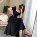 Summer New Retro Hepburn Style Little Black Dress for plus Size Women Slimming Waist Square Neck Women's Clothing Export_ecoleips.com