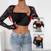 European And American Cross-border 2026 New Women's Lace Floral Square-neck Ruched Design Long-sleeve T-shirt Top_ecoleips.com