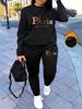 Women's Autumn And Winter Hip-hop Casual Street Paris Letter Pattern Printed Round Neck Sports Shirt+sports Pants Set-535_ecoleips.com