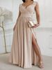 Women's Solid Color V-neck Wedding Party Dress, Lace Sleeveless Wedding Party Gown, Suitable For Everyday Commuting And Wedding Parties._ecoleips.com