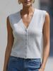 Elegant Knit Sleeveless Vest, Women's V-Neck Ribbed Button-Up Casual Top_ecoleips.com