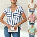 Women's Relaxed V-Neck Striped Shirt Casual Loose Fit Blouse with Pocket Trendy And Comfortable Blue Beige Red Green_ecoleips.com