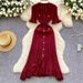 Women's Clothing V Neck Short Sleeved Ruffled Skirt Spring And Summer New Style A Line Skirt Tight And Slim Knitted Dress_ecoleips.com