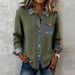 Women's Knitted Patchwork Denim Shirt Long Sleeved Cardigan Coat Autumn Winter Fashionable Versatile European American Style_ecoleips.com