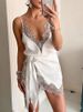 JULISSA MO Sexy Deep V-neck Patchwork Lace Women Mini Dress Spaghetti Strap Lace Up Dress Summer Skinny Elegant Party Club Dress_ecoleips.com