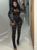 K European And American Style New Personalized Street Sexy Spicy Girl Lace Hollow See Through Tight Pants Set_ecoleips.com