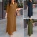 Women's Clothing Solid Color Cotton Linen Lapel Long Sleeve Simple Loose Casual Long Dress_ecoleips.com