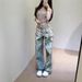 Women’s 3D Printed Wide Leg Jeans, High Waist Baggy Denim Pants With Pearl & Lace Embellishments, Streetwear Casual Trousers For Daily & Party_ecoleips.com
