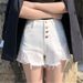 So Pretty White Button-Up High-Waisted Denim Shorts For Women A-Line Loose Wide-Leg Hot Pants 2025 Summer_ecoleips.com