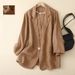 Women's Clothing Retro Cotton and Linen Casual Three quarter Sleeve Short Jacket Solid Color Small Suit Tops_ecoleips.com