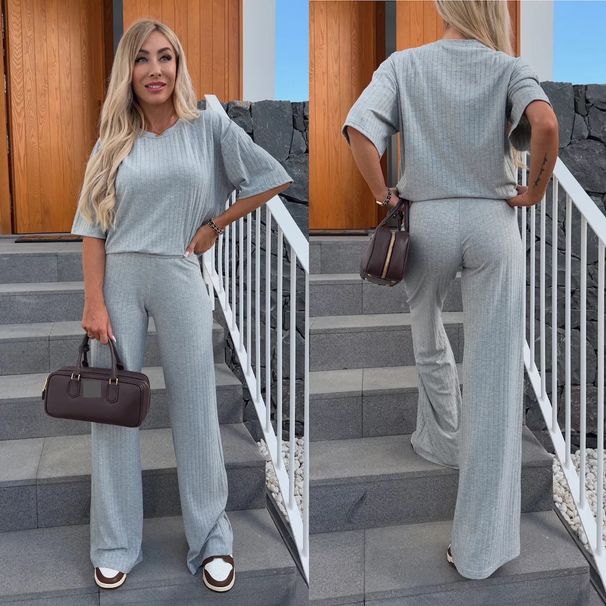 Women's Clothing Spring Fashion Casual Suit Solid Color Round Neck Short Sleeve Elastic Trousers Two Piece Suit_ecoleips.com