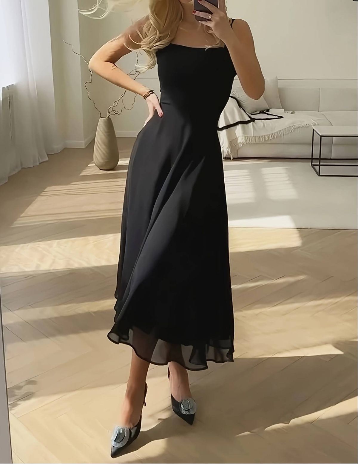 Women's Clothing Niche Chic Design Sleeveless Temperament Vest Long Skirt Square Neck Waist Slim Fit Dress_ecoleips.com