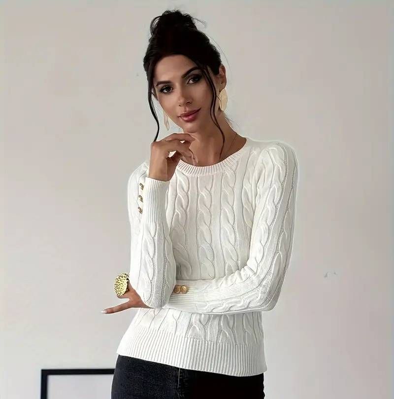 Women's Knitted Long Sleeve Turtleneck Sweater With Cable Twist Design - Classic Retro Style Casual Wear In White (S/M/L/Xl)_ecoleips.com
