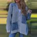 Women's Clothing Fashion Loose Knit Cardigan Sweater Coat With Patchwork Design, Casual Long Sleeve Open Front V-Neck, Comfortable Polyester Blend_ecoleips.com