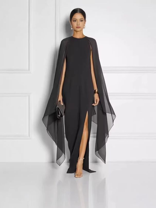 Elegant Plus-Size Women's Dress – Stretchy Bodycon Long Sleeve Maxi Dress For Banquet, Office & Evening, Black/Blue/Red, 1XL-4XL_ecoleips.com