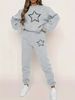 Women's Autumn And Winter Hip-hop Casual Street Five Pointed Star Pattern Printed Round Neck Sports Shirt+sports Pants Set-547_ecoleips.com