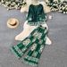 Women's Clothing Printed Slimming Two Piece Set V Neck Lantern Sleeve Top High Waisted Wide Leg Pants Fashion Trend Mature Sophisticated_ecoleips.com