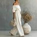 Women's Stylish Off-Shoulder Two-Piece Set With Wide-Leg Pants - Casual & Elegant Outfit For Everyday Wear_ecoleips.com