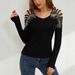 European And American Cross-border 2026 New Fashion Lace Patchwork Heavy-duty Rhinestone V-neck Hollow Long-sleeve_ecoleips.com