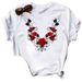 Cross-border Fashion Women's Clothing, Simple Summer Short-sleeve Rose And Music Note Short Top T-shirt For Women_ecoleips.com