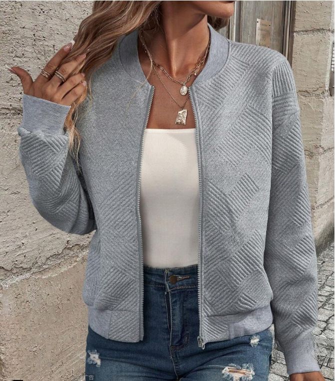 Women’s High-Neck Zip-Up Knit Cardigan – Stylish Long Sleeve Lightweight Jacket For Casual & Office Wear (Green, Black, White, Light Grey)_ecoleips.com