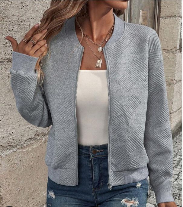Women’s High-Neck Zip-Up Knit Cardigan – Stylish Long Sleeve Lightweight Jacket For Casual & Office Wear (Green, Black, White, Light Grey)_ecoleips.com