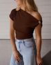 Women's Slim Fit Ribbed T-Shirt Solid Color With Metallic Decoration Short Sleeve American Style_ecoleips.com