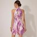 Elegant Women's Halter Neck A-Line Midi Dress Breathable Polyester Blend Floral Gradient Print Sleeveless Summer Casual Dress_ecoleips.com