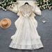Korean Style Lace Hollow out Sleeveless A-Line Dress for Women Summer High-Waisted Slimming Elegant Long Dress for Commuting_ecoleips.com