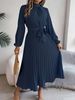 Women's Clothing autumn and winter elegant stand up collar long sleeve waist pleated long skirt small dress _ecoleips.com