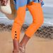 Women's Button-Down Cropped Pants Solid Color Casual Fashion High Waist Slim Fit Summer Bottoms European American Style_ecoleips.com