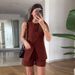Women's Sleeveless Vest & High-Waisted Shorts Set – Breathable Polyester Summer Outfit, Street Chic To Elegant Style_ecoleips.com